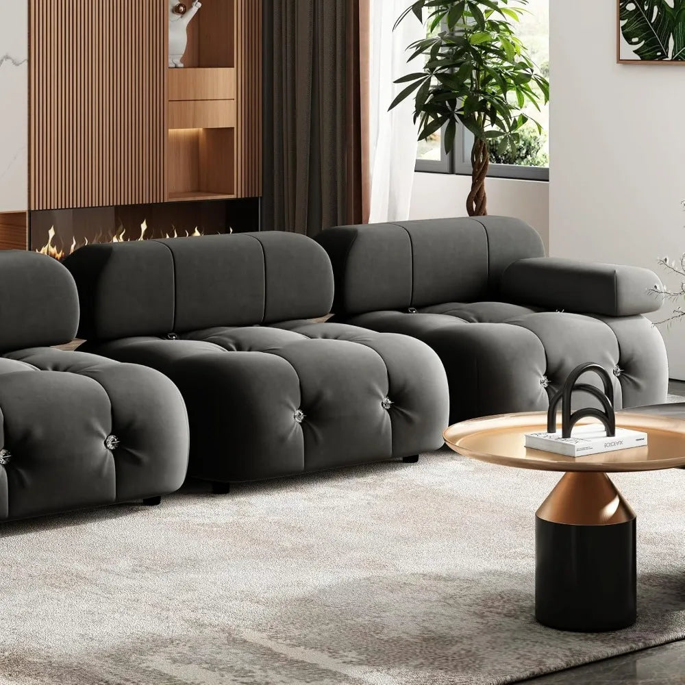 ALIVIA Modern Bubble Modular Velvet Sectional Sofa – L-Shaped Convertible 3-Seater Couch | 103.5"W