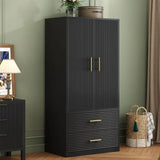 BIANCA Modern Black Wood Armoire with Drawers