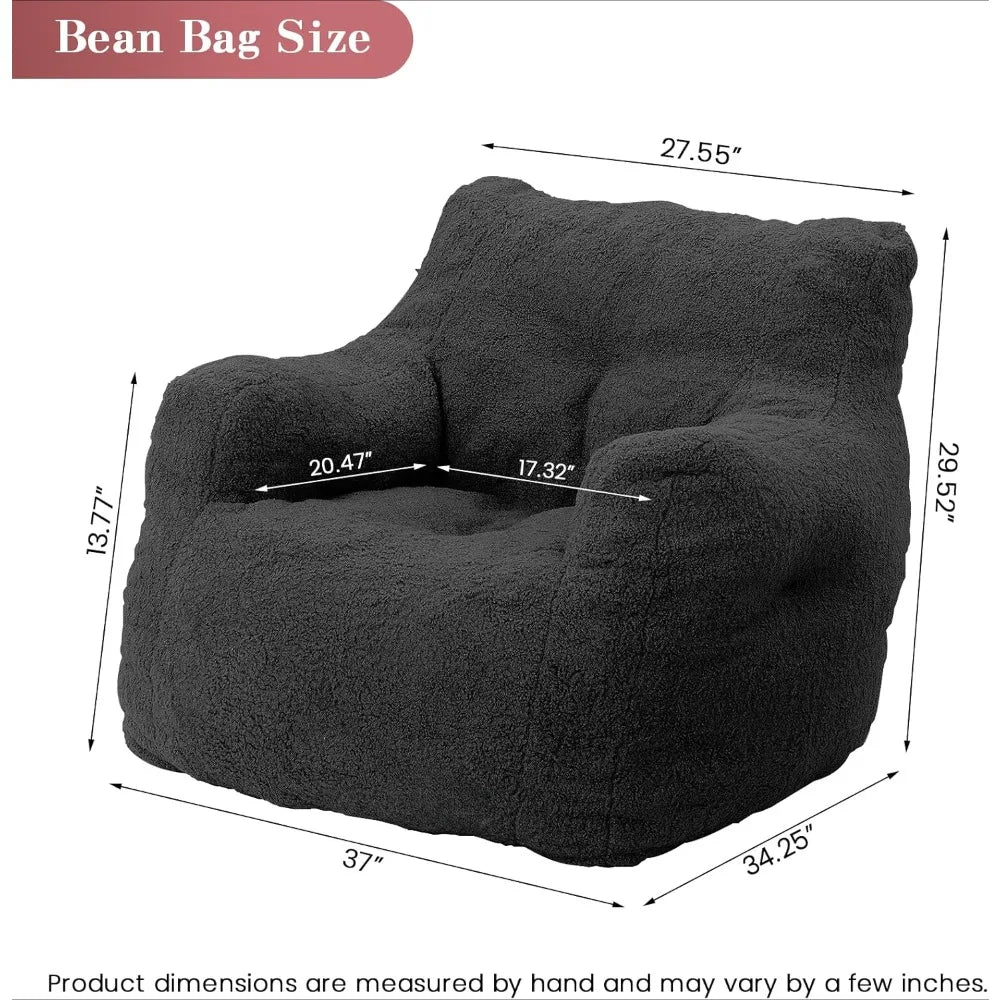 REIGN Modern Bean Bag Chair with Armrests - 37'' Wide, Filled & Ready to Use