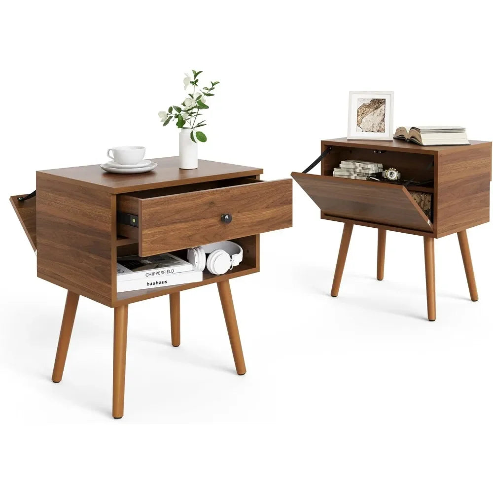 MYLAH Mid-Century Hidden Compartment Nightstand - 17.9'' Wide Bedside Table with Storage Drawer