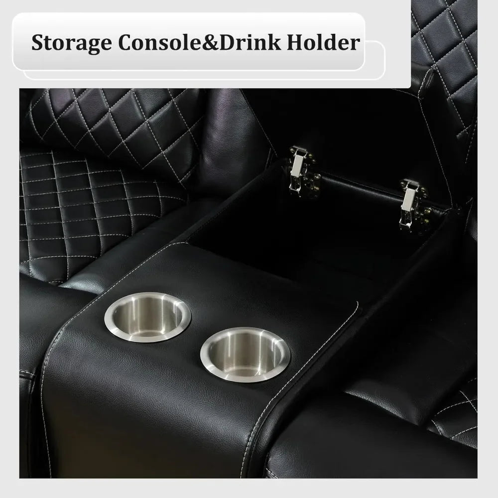 JUAN Leather Power Recliner Sofa Set with LED, USB Port & Cup Holder 83" W
