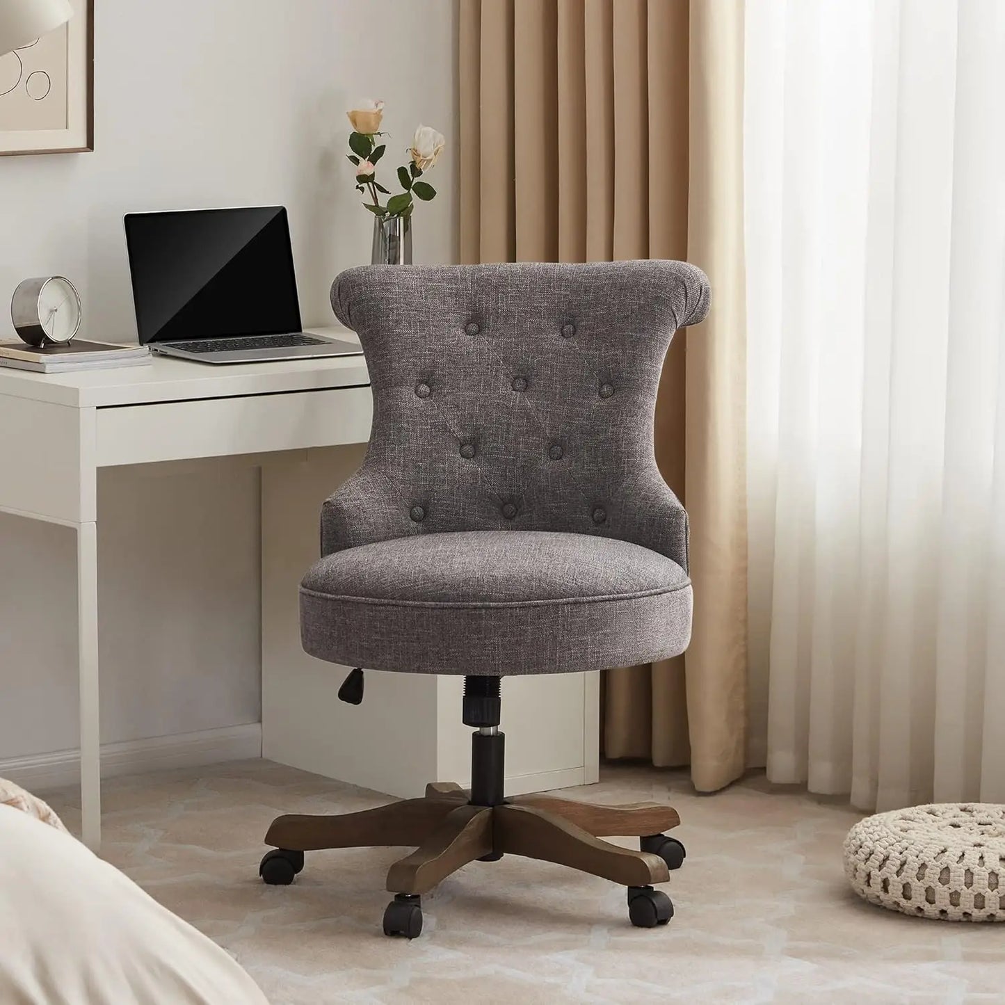 UNITED Adjustable Height Swivel Office Chair with Wooden Legs - 23.03" W