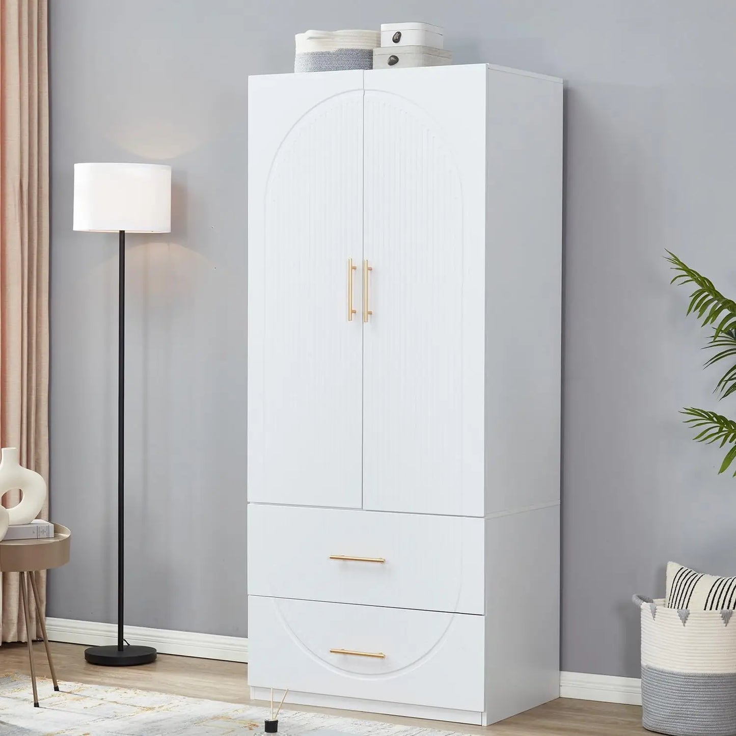 SARAI Modern 3-Door Wooden Wardrobe Armoire Closet Organizer