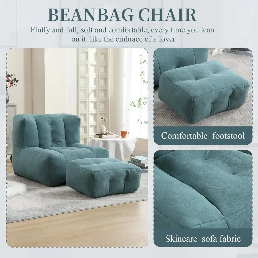 MIRA Modern Soft Microfiber Bean Bag Lounge Chair with Ottoman – Sofa Chair 36.5''W