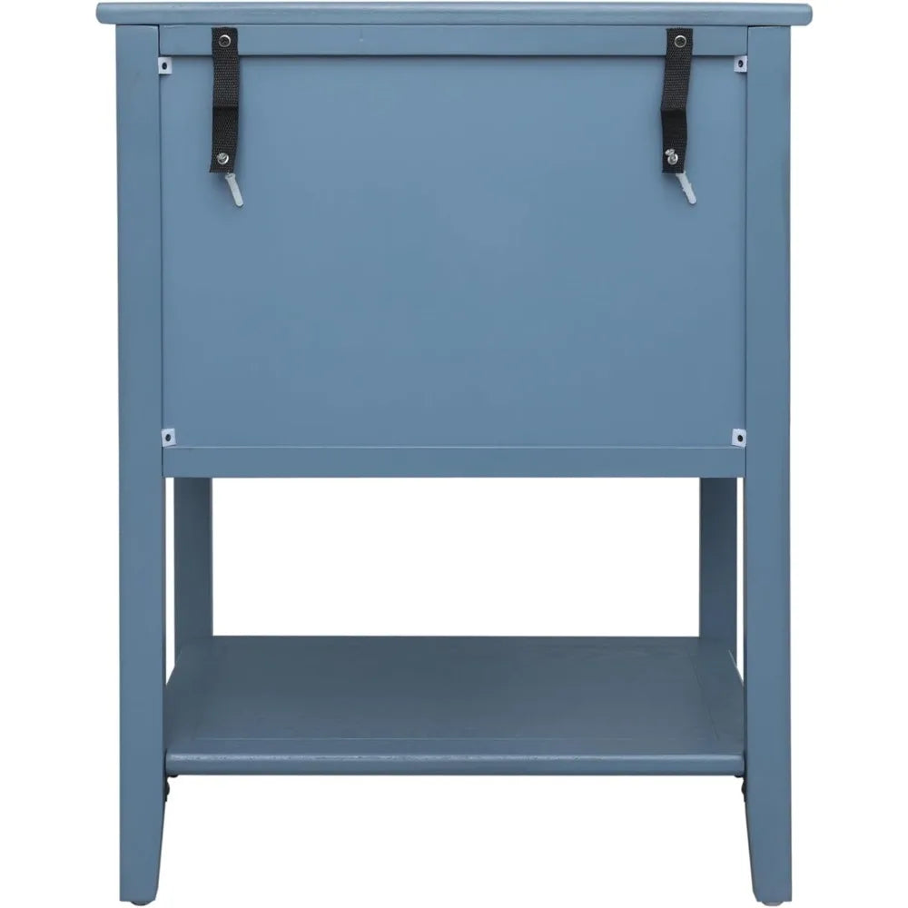EVELYNN Modern Blue Rattan Nightstand Set - 2-Drawer Side Table 18'' Wide