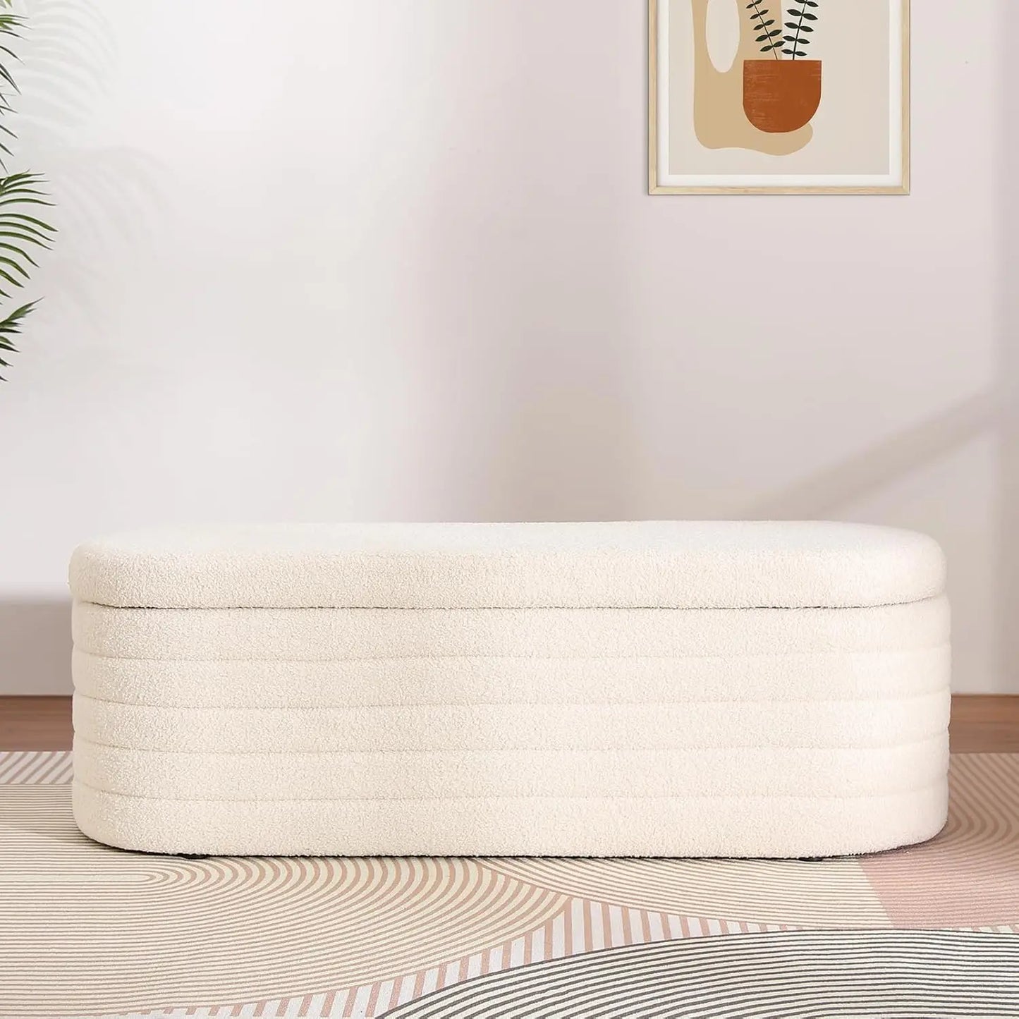 ARIA Modern Sherpa Upholstered Storage Ottoman Bench-45.5"W