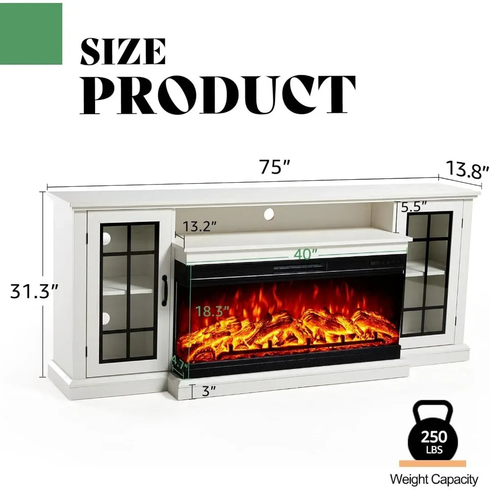 3-Sided Glass Fireplace TV Stand for TVs up to 65'' with 12 Color, Media Entertainment Center Console Table
