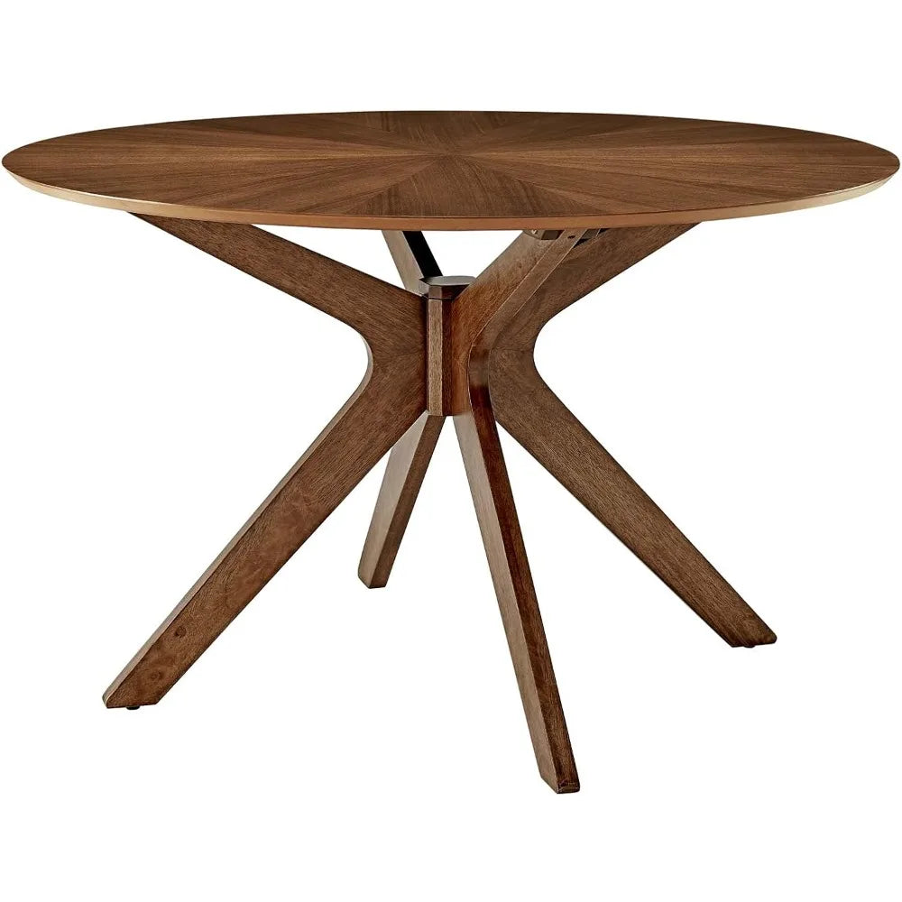 RHYS Mid-Century Modern Round Wood Dining Table - Walnut 47"W
