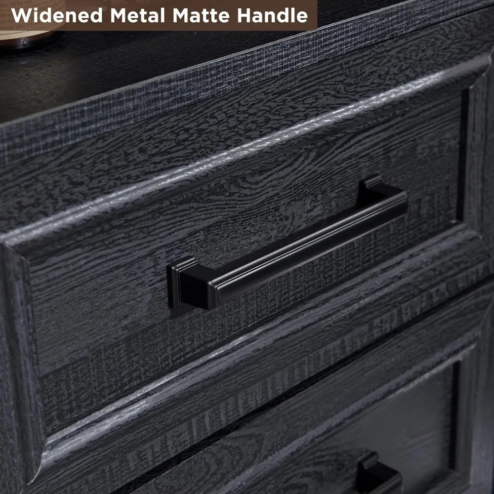 AMARI Farmhouse Nightstand with Charging Station – Rustic End Table with Storage Drawers – 18” Wide