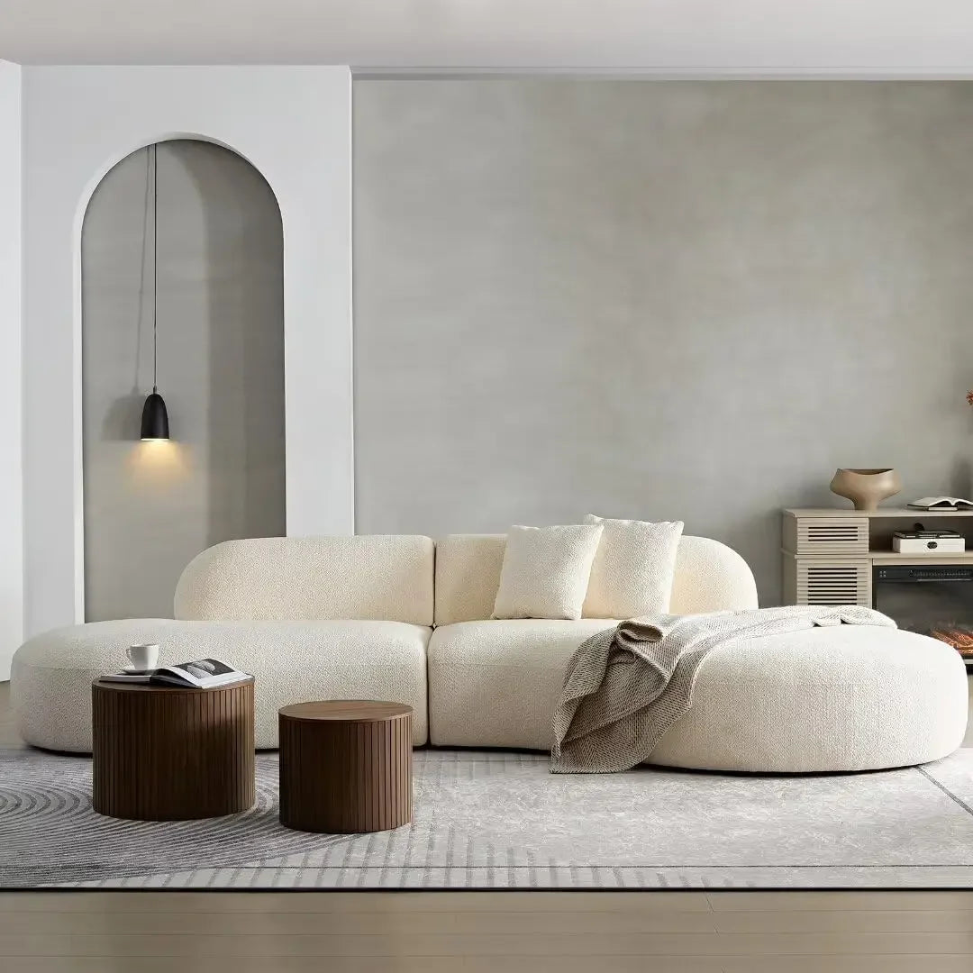 JOCELYN Curved Modular Sectional Sofa - Modern Boucle Fabric, 6-Seater - 135.4"W