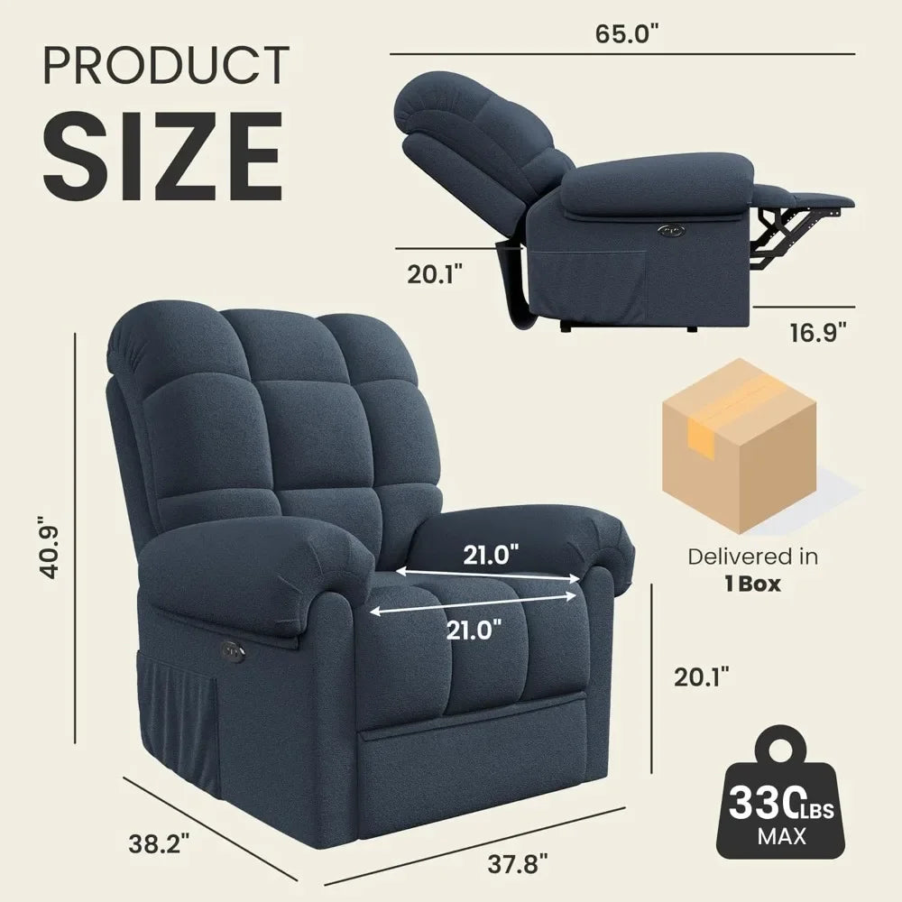 LYDIA Power Recliner Chair - Adjustable Electric Sofa with USB Port - 20.47" W