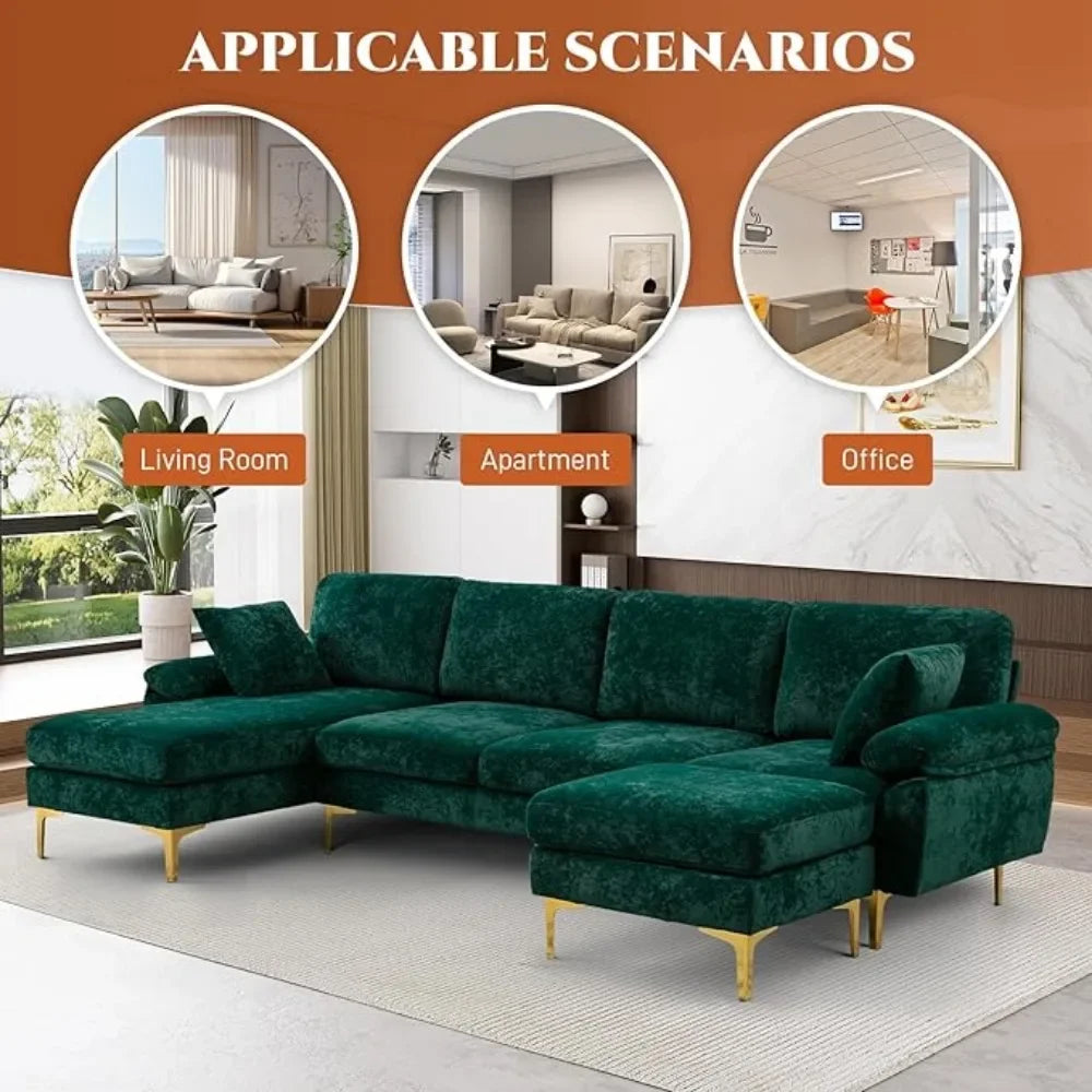 RYKER Modern Velvet U-Shaped Sectional Sofa with Chaise & Ottoman – Sectional Couch – 114.17" W
