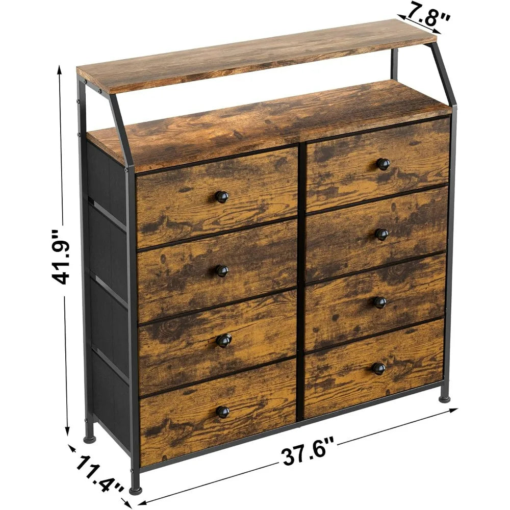 BLAIR Rustic Industrial 8-Drawer Tall Dresser - 37.6" Wide Storage Chest