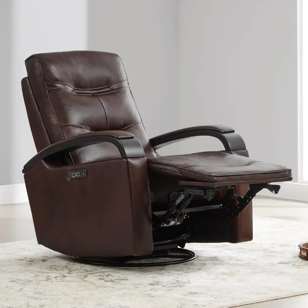 FAITH Genuine Leather Power Swivel Glider Rocker Recliner with USB Ports-31.5" W