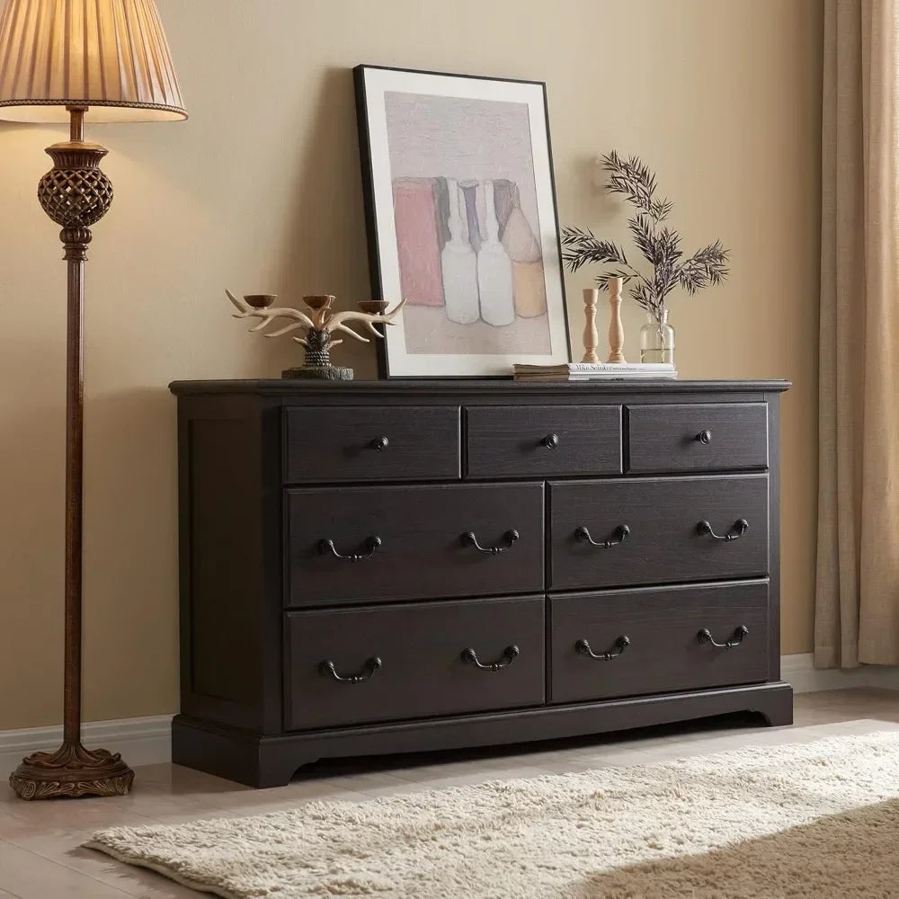 SAWYER Vintage Farmhouse Wooden Dresser - 54'' Wide Rustic Chest of Drawers