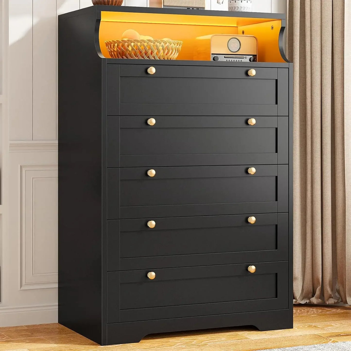 JULIET Modern LED Bedroom Dresser with 5 Drawers - 31.5'' Wide