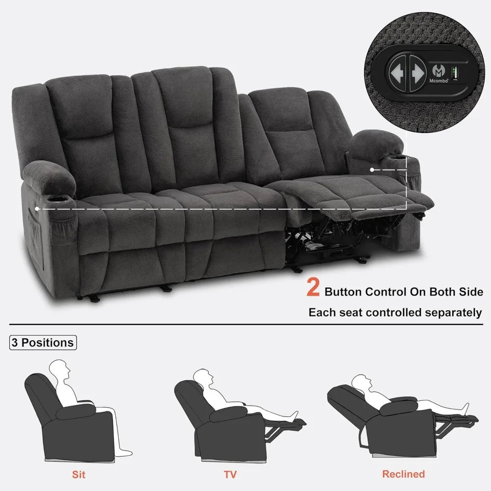 EASTON Power Reclining Sofa with Heat & Vibration, 3-Seat Dual Recliner Sofa - 81.1" W