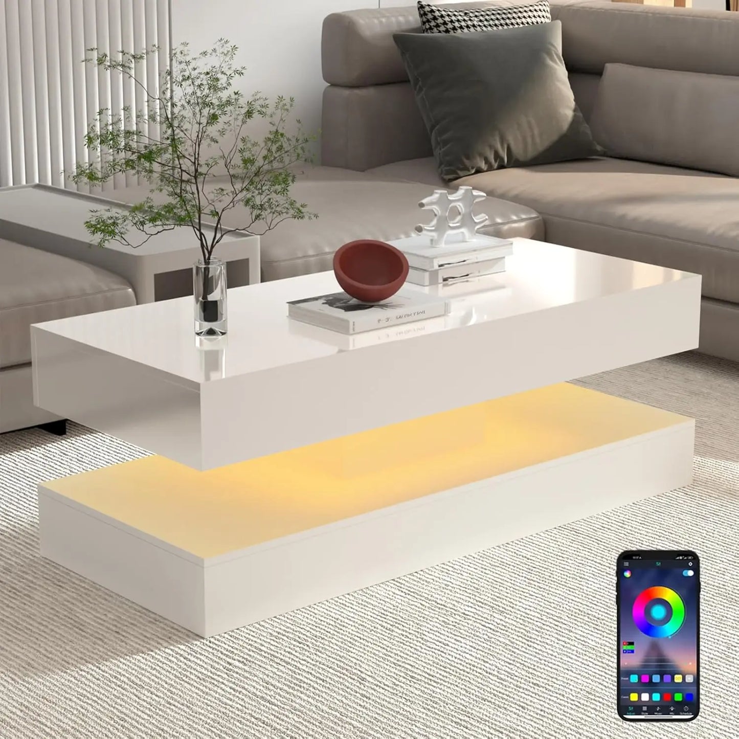 NAOMI Nevalux LED High Gloss Coffee Table – 47.25" W