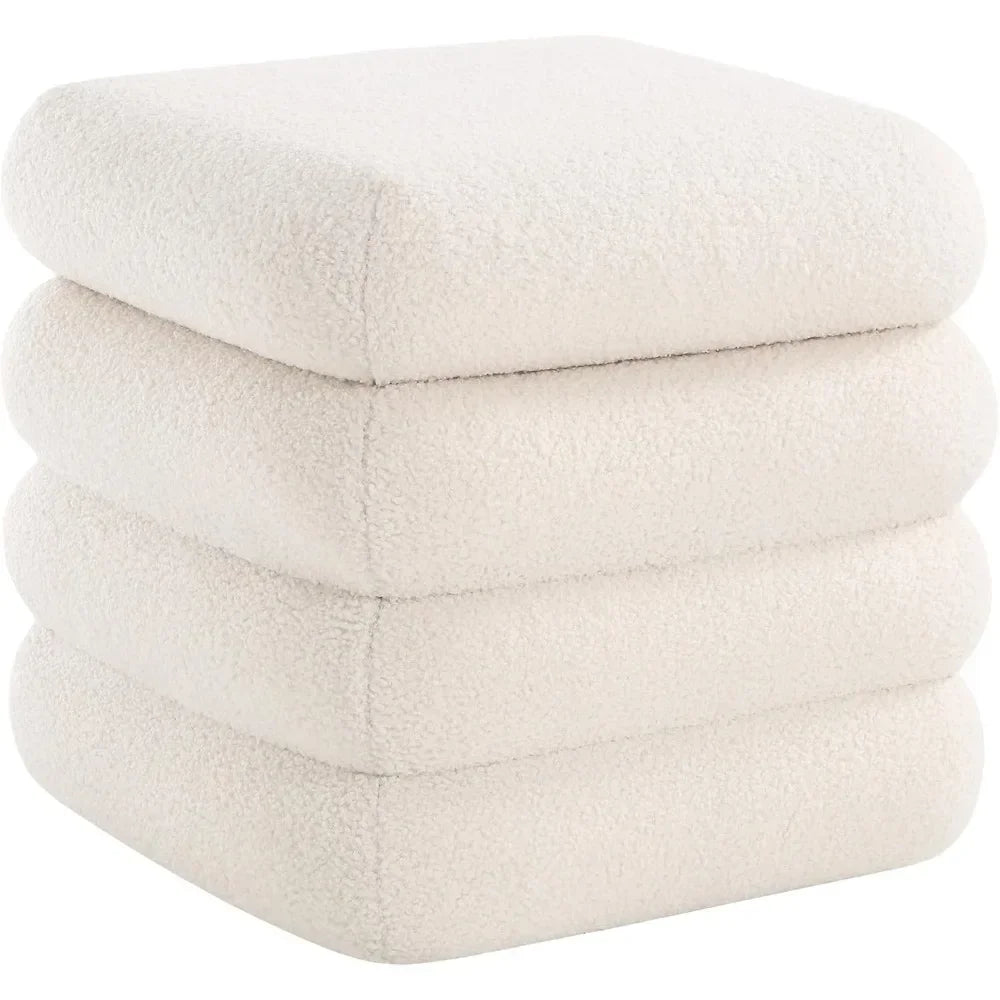 ELLIE Sherpa Upholstered Footstool with Storage - 18.9" W