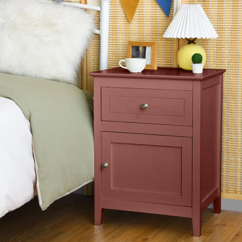 CELINE Modern Wooden Nightstand Set – 19" Wide Bedside Table with Drawer & Cabinet
