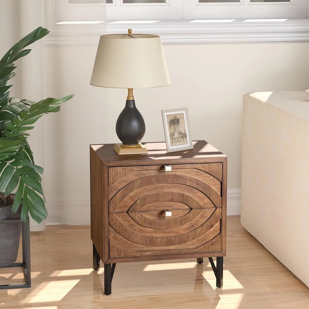ANIYAH Vintage 19" Nightstand with 2 Drawers – Elegant Wooden Bedside Table for Bedroom & Living Room