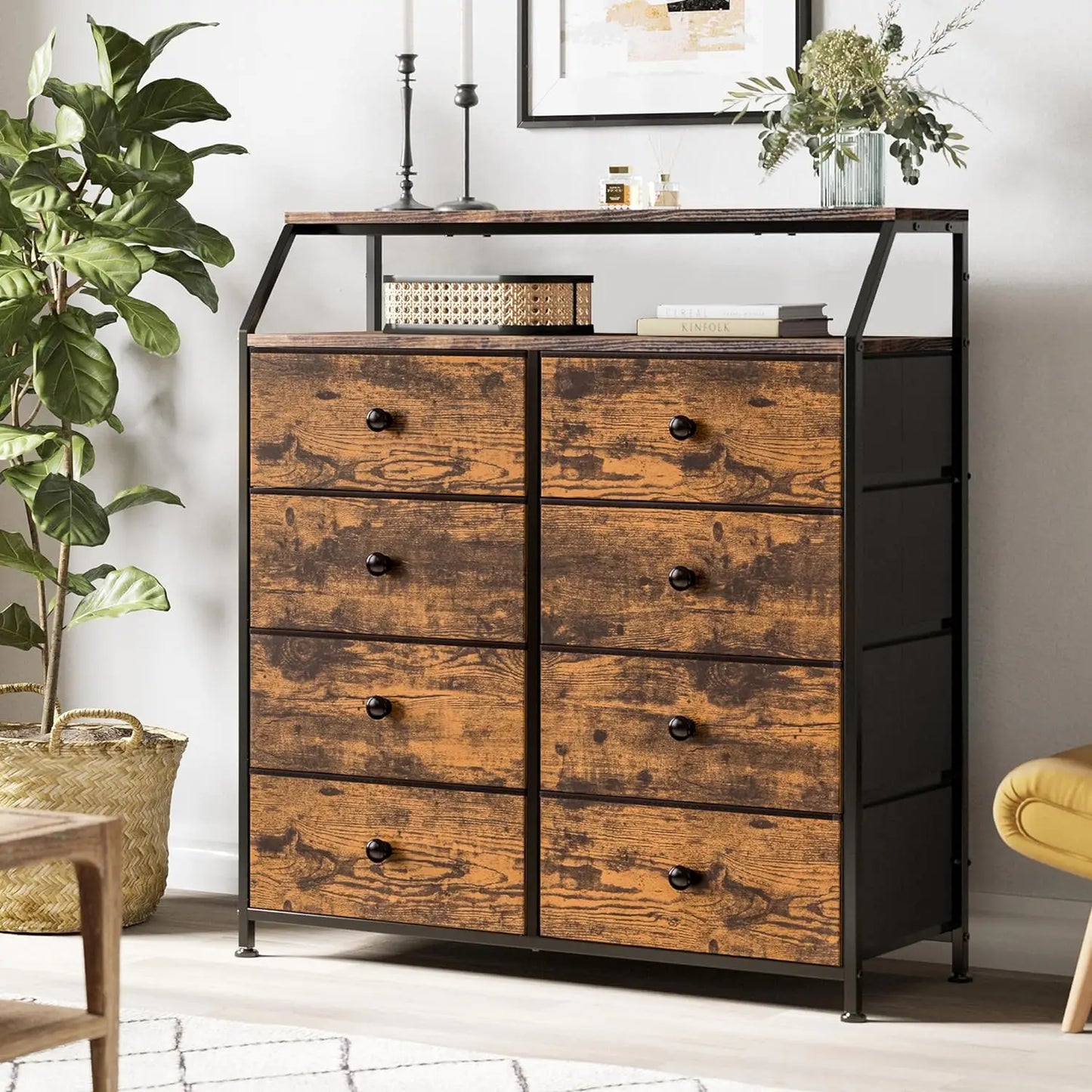 BLAIR Rustic Industrial 8-Drawer Tall Dresser - 37.6" Wide Storage Chest