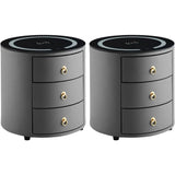 MCKENNA Modern Round Nightstand Set of 2 with Wireless Charging & LED Lights - 18.1''