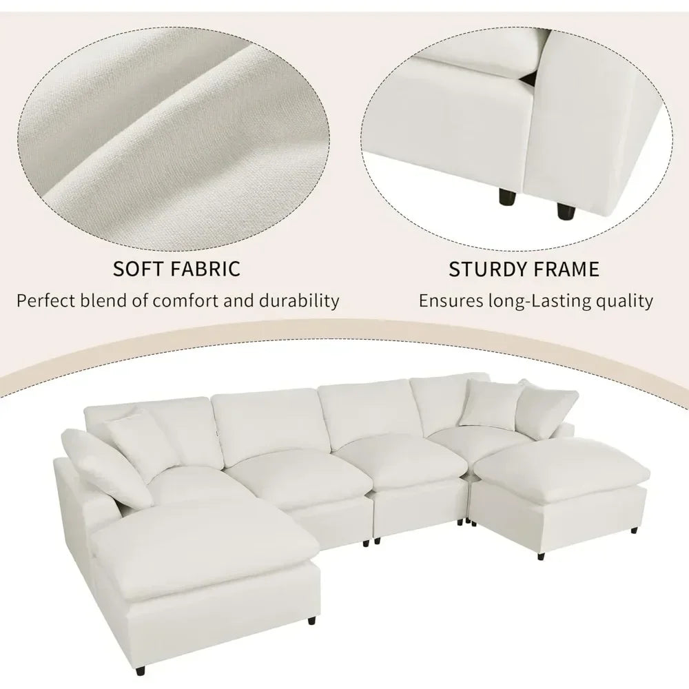 DEVIN Minimalist Modern Oversized U-Shaped Sectional Sofa – 6-Seater Modular Couch with Ottoman | 134.4"W