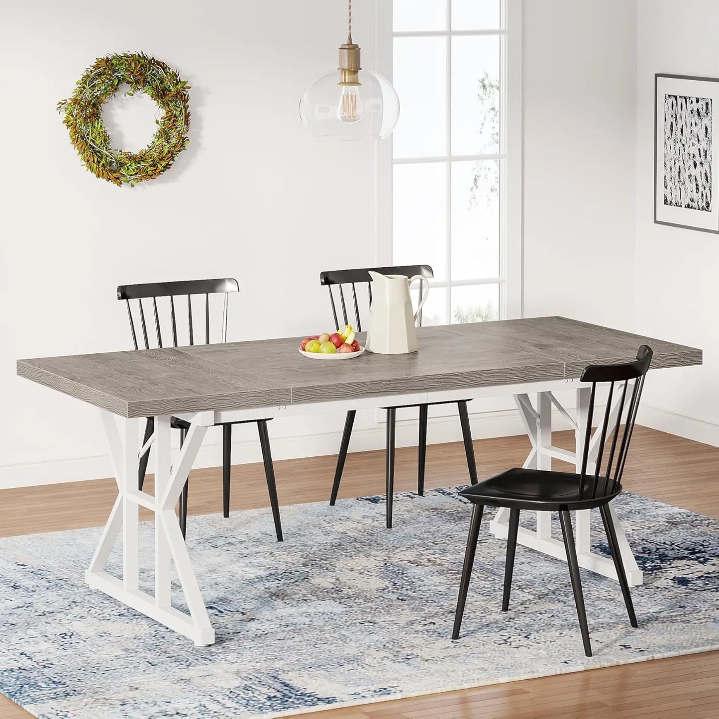EMILY Rustic Farmhouse Rectangular Dining Table - 70.8" W