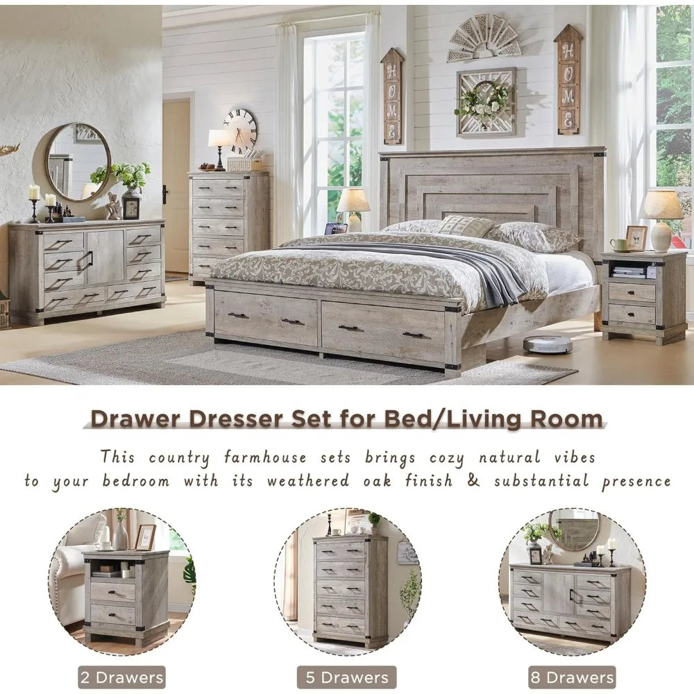LEILA Farmhouse Rustic 6-Drawer Dresser - 54" Wide Chest of Drawers for Bedroom Storage