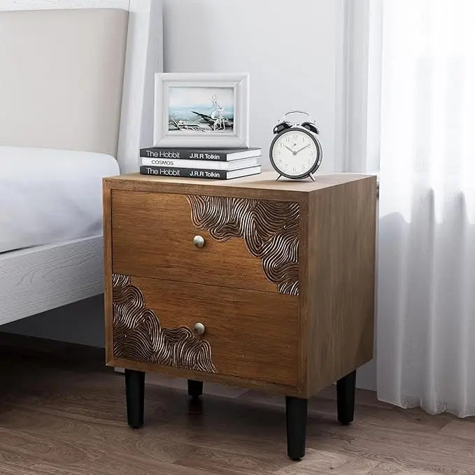 ANIYAH Vintage 19" Nightstand with 2 Drawers – Elegant Wooden Bedside Table for Bedroom & Living Room