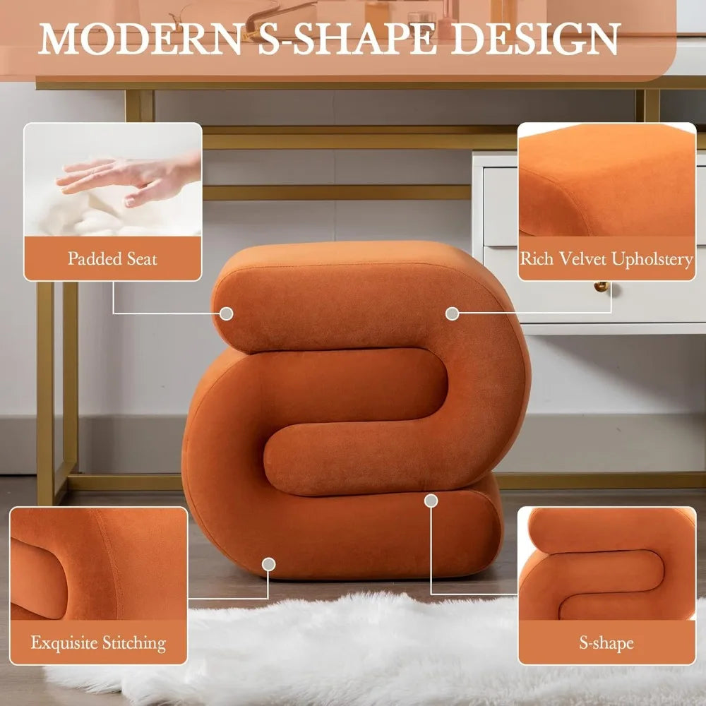 MACKENZIE Modern Velvet Upholstered Ottoman – S-Shape Foot Stool – 18.1" W