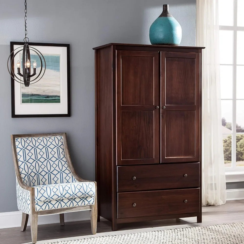 HELEN Wood Wardrobe Armoire – 2-Door Cherry Finish Clothing Cabinet