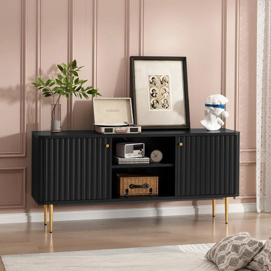 QUINN Lyra Fluted Modern TV Stand – Mid-Century Media Console Entertainment Unit – 55" W