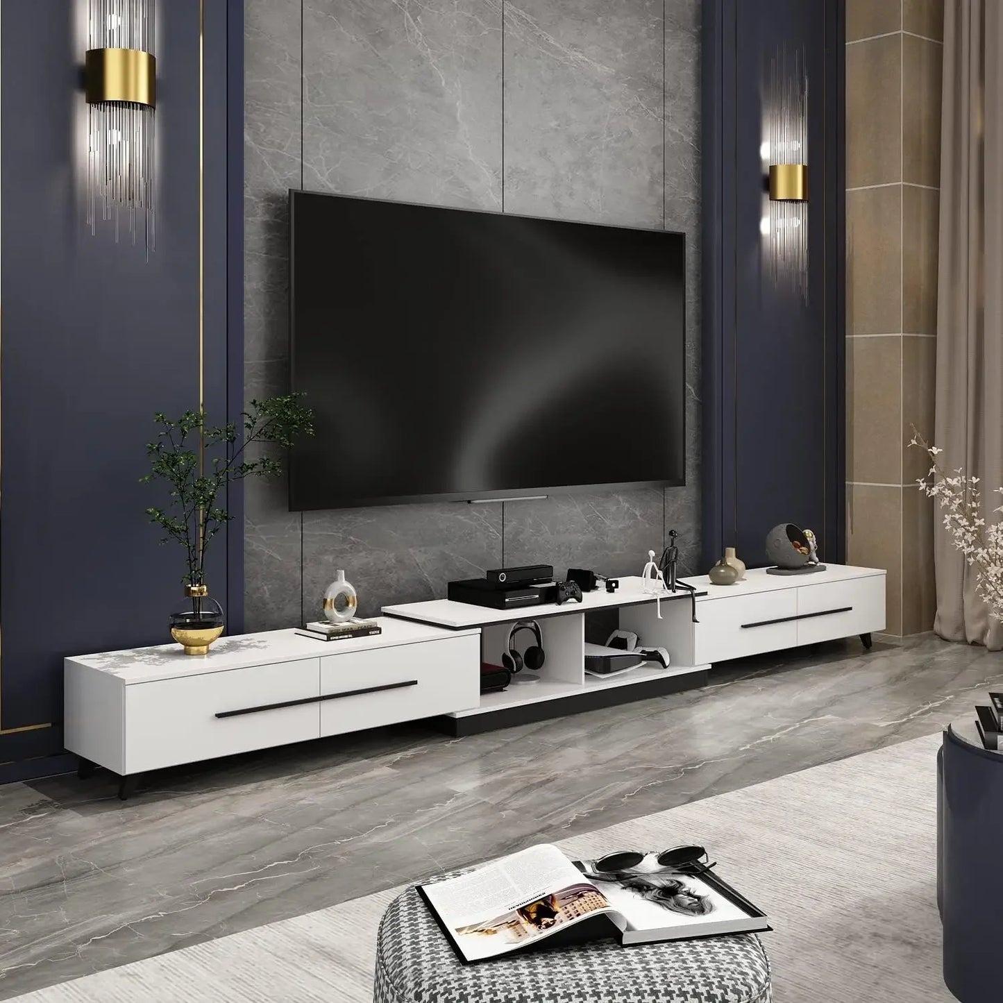 SOPHIE Modern Extendable TV Stand with 3 Drawers - 65.4" W