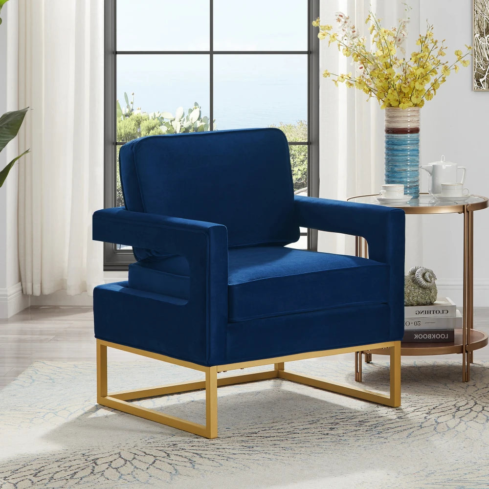 RYDER Modern Style Accent Chair – Velvet Upholstered Armchair with Gold Metal Base- 29" W