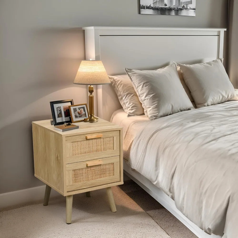 ELAINE Mid-Century Rattan Nightstand Set of 2 - 15.75''