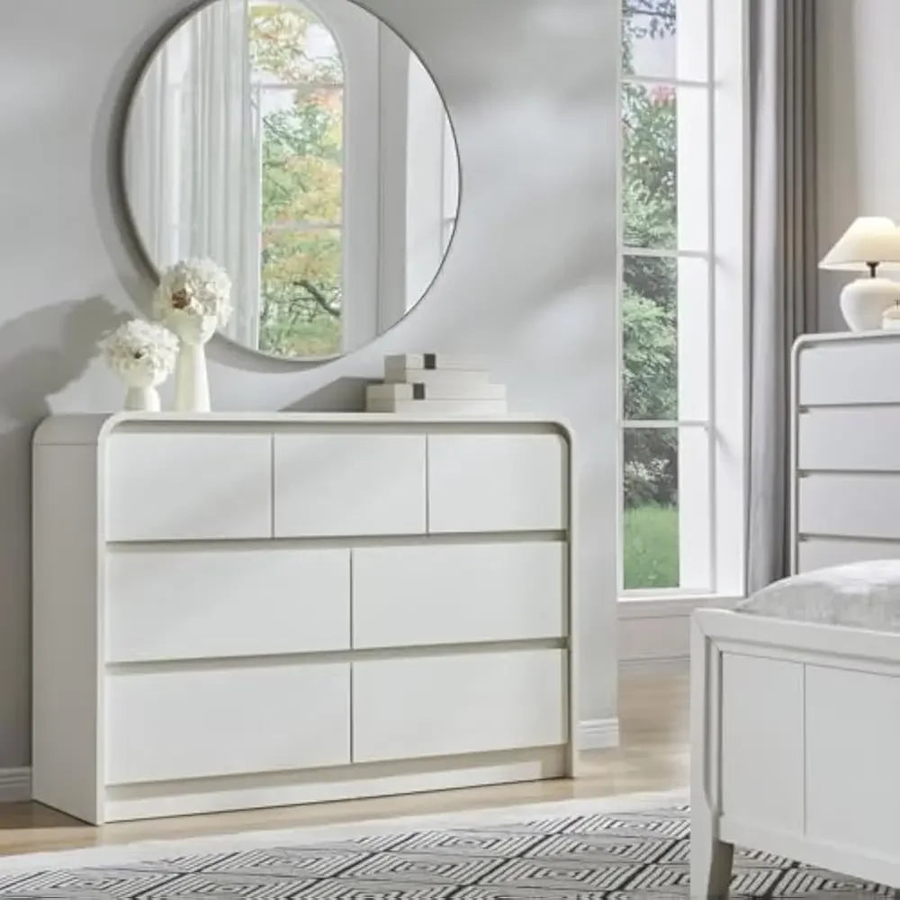 JANE Modern 47" Wide Wooden Dresser with Curved Profile - Mid Century Chest of Drawers