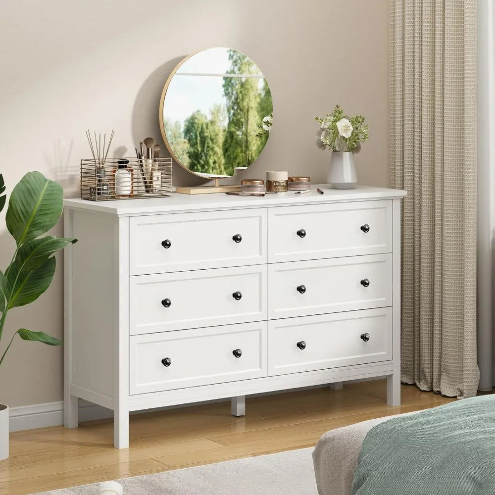 DAPHNE Modern 6 Drawer Dresser – Wide Chest of Drawers with Metal Knob Handles
