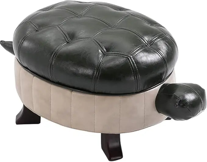 SADIE Turtle Upholstered Ottoman Pouf – Modern Faux Leather Foot Stool–15.7" W