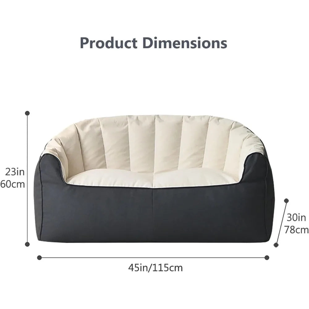 ARIELLE Modern Crescent Bean Bag Loveseat Sofa with Footrests – Cotton Fabric Couch - 45"W