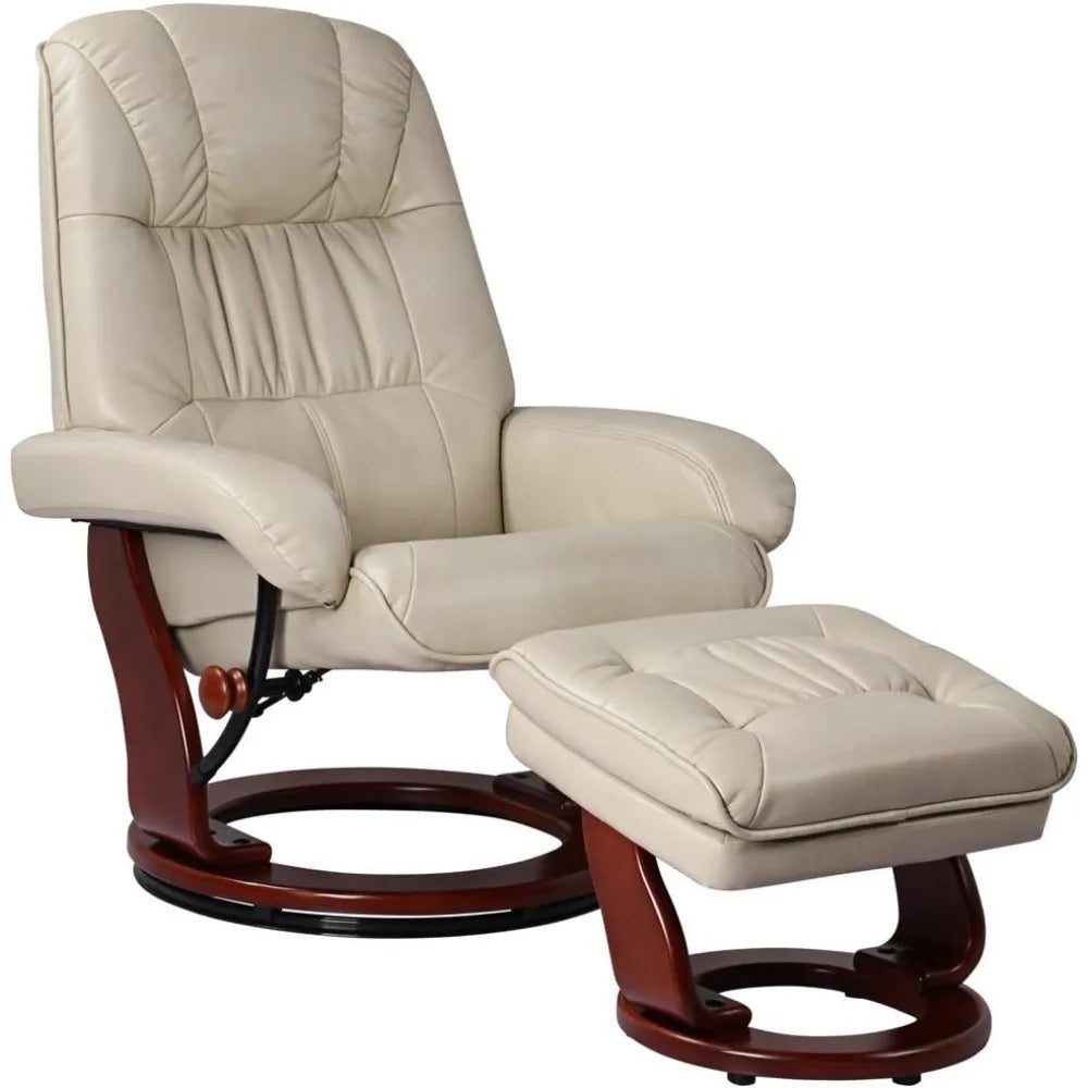 MOLLY Kyle Taupe Swivel Recliner Chair with Ottoman – Modern Faux Leather Armchair – 28.5"-42" W