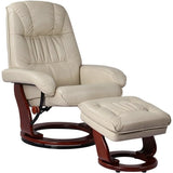 MOLLY Kyle Taupe Swivel Recliner Chair with Ottoman – Modern Faux Leather Armchair – 28.5"-42" W