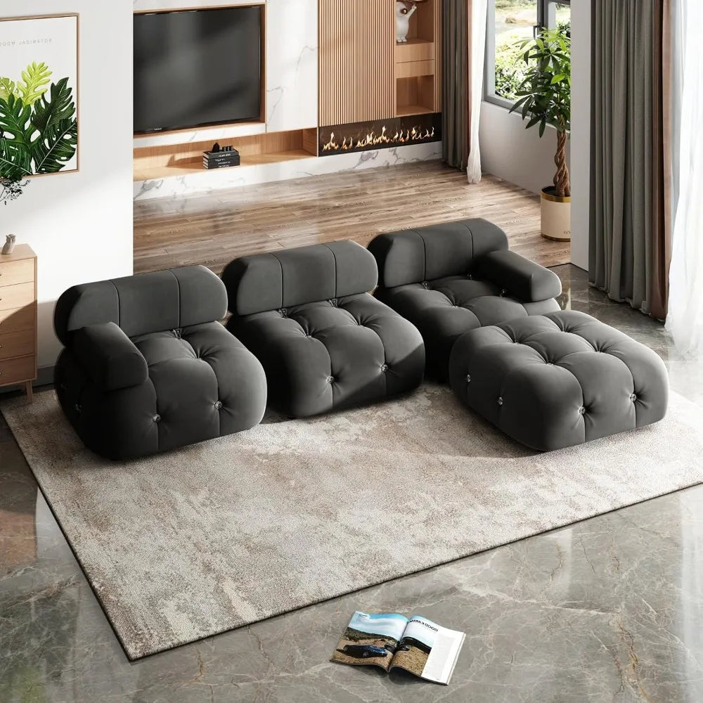 ALIVIA Modern Bubble Modular Velvet Sectional Sofa – L-Shaped Convertible 3-Seater Couch | 103.5"W