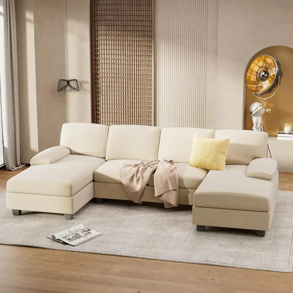 TRISTAN Minimalist Modern U-Shaped Modular Sectional Sofa Sleeper Fabric Couch - 110.2"W