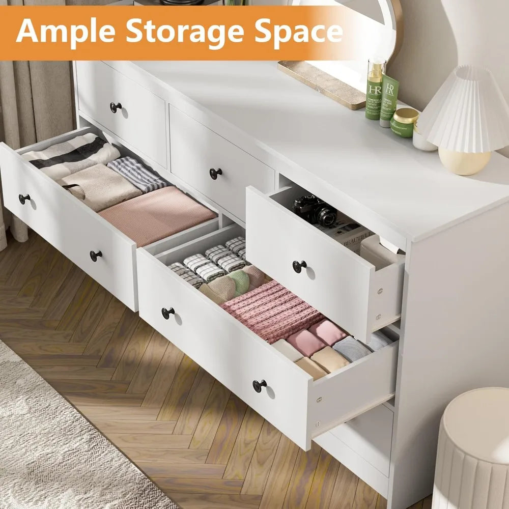BRYNLEE Modern Minimalist 55'' Wide 7-Drawer Wood Dresser with Gold Handles