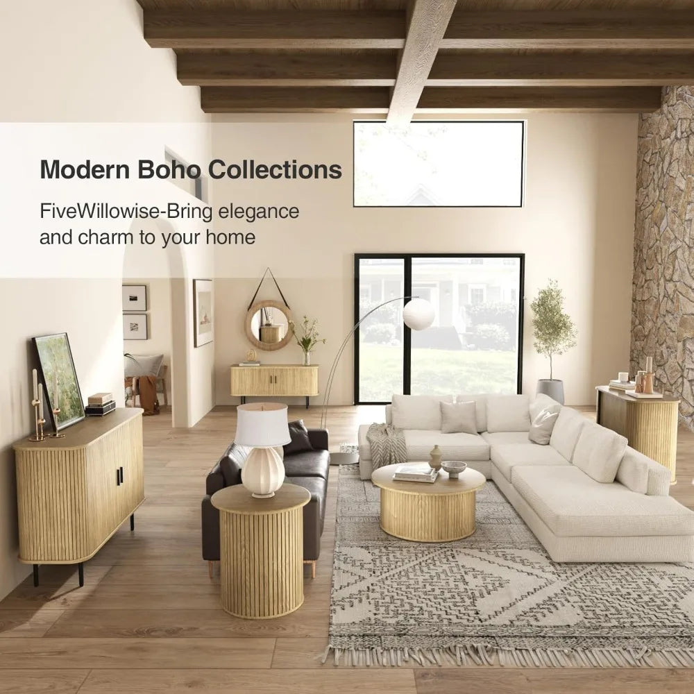 ELLIE Modern Tambour TV Stand, Media Console - 47" W