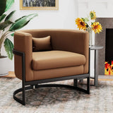 MICAH Brown Faux Leather Barrel Accent Chair – Modern Upholstered Armchair - 31" W
