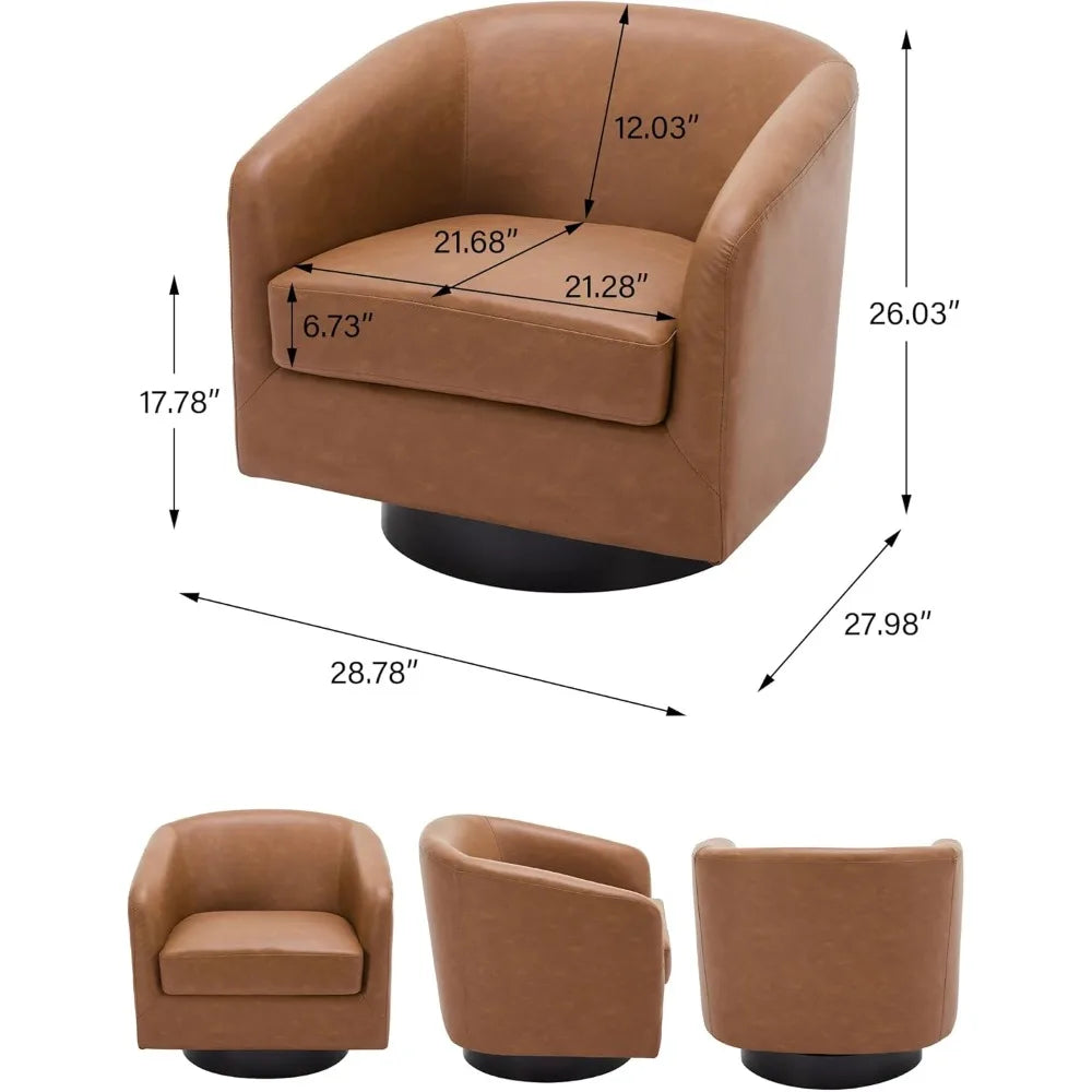 LONDON Kelsa Swivel Barrel Chair – Modern Faux Leather Armchair - 26”W