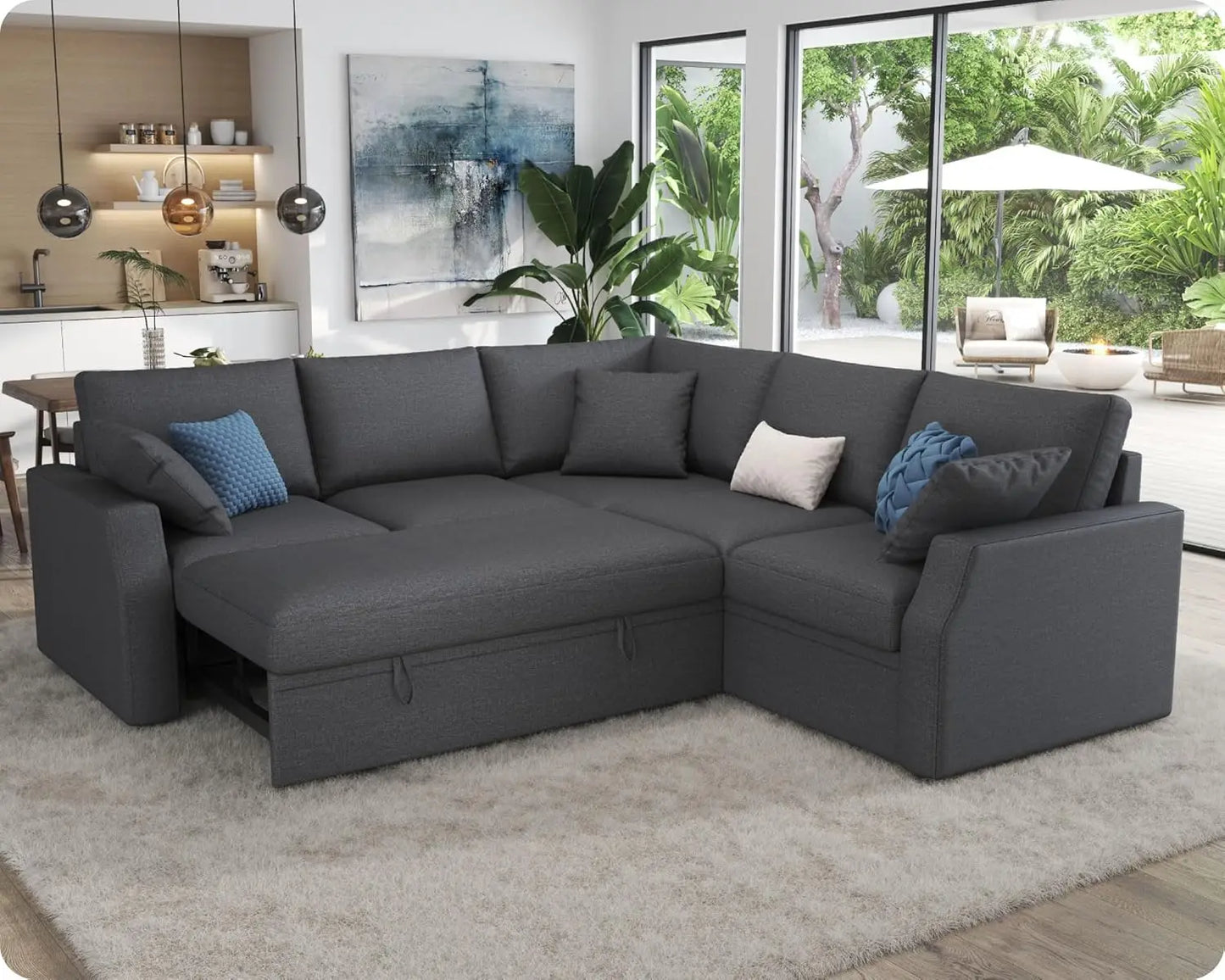 LONDYN Kirelan Modern L-Shaped Sleeper Sofa with Pull-Out Bed & Storage – Sectional Couch – 85" W
